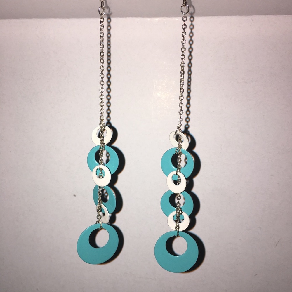 Turquoise, silver, white ring dangly earrings